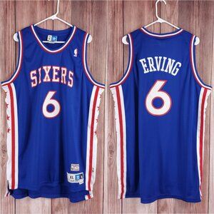 *FLAWS* Adidas Mens XL Julius Erving #6 76ers NBA Hardwood Classics Jersey